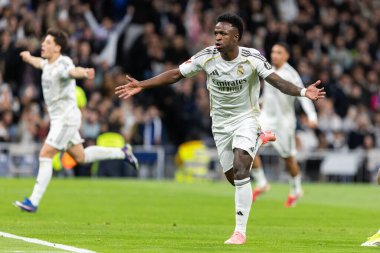 Madrid, İspanya - 14 Şubat 2026: Real Madrid ile Real Sociedad arasındaki lig maçı Madrid 'de oynandı. Maç sırasında Real Madrid oyuncuları. EA Spor Ligi. İspanya Ligi.