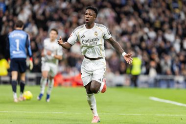 Madrid, İspanya - 14 Şubat 2026: Real Madrid ile Real Sociedad arasındaki lig maçı Madrid 'de oynandı. Maç sırasında Real Madrid oyuncuları. EA Spor Ligi. İspanya Ligi.