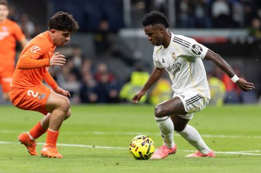 Madrid, İspanya - 14 Şubat 2026: Real Madrid ile Real Sociedad arasındaki lig maçı Madrid 'de oynandı. Maç sırasında Real Madrid oyuncuları. EA Spor Ligi. İspanya Ligi.