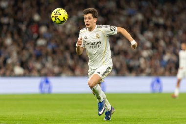 Madrid, İspanya - 14 Şubat 2026: Real Madrid ile Real Sociedad arasındaki lig maçı Madrid 'de oynandı. Maç sırasında Real Madrid oyuncuları. EA Spor Ligi. İspanya Ligi.