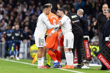 Madrid, Spain - February 14, 2026: League match between Real Madrid and Real Sociedad played in Madrid. Real Madrid players during the match. EA Sports League. Spanish League.