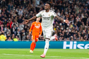 Madrid, İspanya - 14 Şubat 2026: Real Madrid ile Real Sociedad arasındaki lig maçı Madrid 'de oynandı. Maç sırasında Real Madrid oyuncuları. EA Spor Ligi. İspanya Ligi.