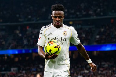 Madrid, İspanya - 14 Şubat 2026: Real Madrid ile Real Sociedad arasındaki lig maçı Madrid 'de oynandı. Maç sırasında Real Madrid oyuncuları. EA Spor Ligi. İspanya Ligi.