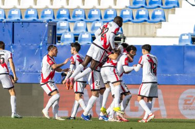 Madrid, Spain - February 15, 2026: League match between Rayo Vallecano and Atletico de Madrid played in Legans, Madrid. Players from Atletico de Madrid and Rayo Vallecano.