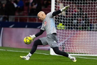 Madrid, İspanya - 21 Şubat 2026: Atletico Madrid ile RCD Espanyol arasında oynanan lig maçı. Maç sırasında RCD Espanyol oyuncuları.