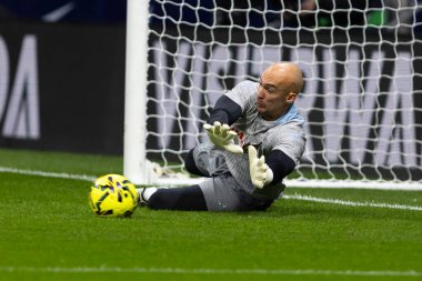 Madrid, İspanya - 21 Şubat 2026: Atletico Madrid ile RCD Espanyol arasında oynanan lig maçı. Maç sırasında RCD Espanyol oyuncuları.