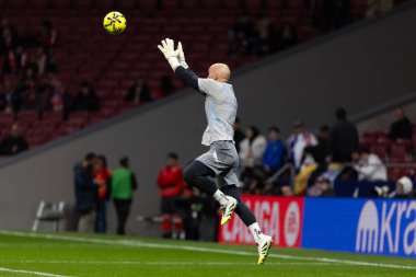 Madrid, İspanya - 21 Şubat 2026: Atletico Madrid ile RCD Espanyol arasında oynanan lig maçı. Maç sırasında RCD Espanyol oyuncuları.