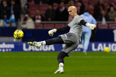 Madrid, İspanya - 21 Şubat 2026: Atletico Madrid ile RCD Espanyol arasında oynanan lig maçı. Maç sırasında RCD Espanyol oyuncuları.