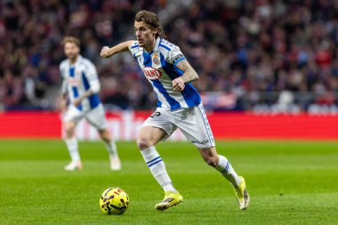 Madrid, İspanya - 21 Şubat 2026: Atletico Madrid ile RCD Espanyol arasında oynanan lig maçı. Maç sırasında RCD Espanyol oyuncuları.