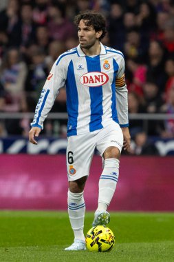 Madrid, İspanya - 21 Şubat 2026: Atletico Madrid ile RCD Espanyol arasında oynanan lig maçı. Maç sırasında RCD Espanyol oyuncuları.