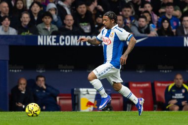 Madrid, Spain - February 21, 2026: League match between Atletico Madrid and RCD Espanyol, played in Madrid. RCD Espanyol players during the match.