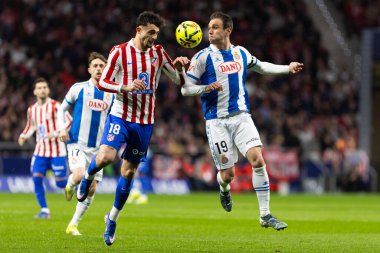 Madrid, İspanya - 21 Şubat 2026: Atletico Madrid ile RCD Espanyol arasında oynanan lig maçı. Maç sırasında RCD Espanyol oyuncuları.