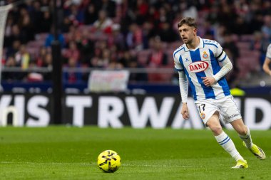 Madrid, İspanya - 21 Şubat 2026: Atletico Madrid ile RCD Espanyol arasında oynanan lig maçı. Maç sırasında RCD Espanyol oyuncuları.