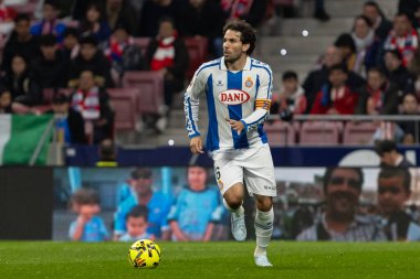 Madrid, İspanya - 21 Şubat 2026: Atletico Madrid ile RCD Espanyol arasında oynanan lig maçı. Maç sırasında RCD Espanyol oyuncuları.