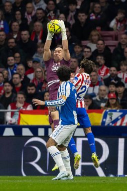 Madrid, İspanya - 21 Şubat 2026: Atletico Madrid ile RCD Espanyol arasında oynanan lig maçı. Maç sırasında RCD Espanyol oyuncuları.