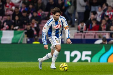 Madrid, İspanya - 21 Şubat 2026: Atletico Madrid ile RCD Espanyol arasında oynanan lig maçı. Maç sırasında RCD Espanyol oyuncuları.