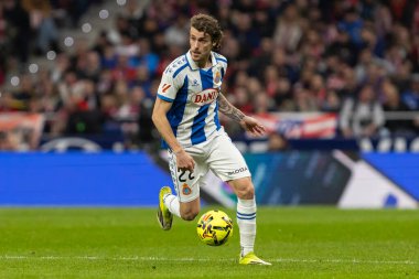 Madrid, İspanya - 21 Şubat 2026: Atletico Madrid ile RCD Espanyol arasında oynanan lig maçı. Maç sırasında RCD Espanyol oyuncuları.
