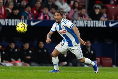 Madrid, İspanya - 21 Şubat 2026: Atletico Madrid ile RCD Espanyol arasında oynanan lig maçı. Maç sırasında RCD Espanyol oyuncuları.