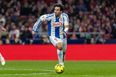 Madrid, İspanya - 21 Şubat 2026: Atletico Madrid ile RCD Espanyol arasında oynanan lig maçı. Maç sırasında RCD Espanyol oyuncuları.