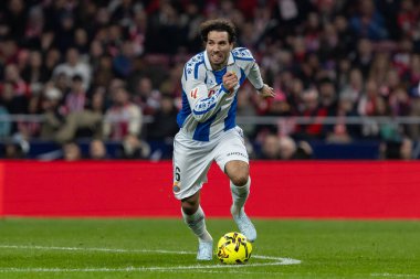 Madrid, İspanya - 21 Şubat 2026: Atletico Madrid ile RCD Espanyol arasında oynanan lig maçı. Maç sırasında RCD Espanyol oyuncuları.