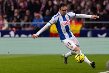 Madrid, İspanya - 21 Şubat 2026: Atletico Madrid ile RCD Espanyol arasında oynanan lig maçı. Maç sırasında RCD Espanyol oyuncuları.