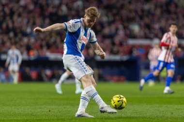 Madrid, İspanya - 21 Şubat 2026: Atletico Madrid ile RCD Espanyol arasında oynanan lig maçı. Maç sırasında RCD Espanyol oyuncuları.