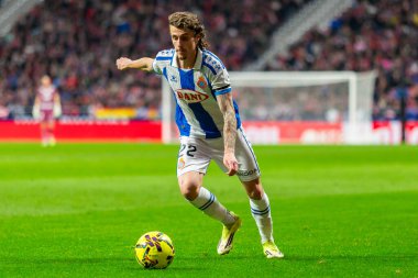 Madrid, İspanya - 21 Şubat 2026: Atletico Madrid ile RCD Espanyol arasında oynanan lig maçı. Maç sırasında RCD Espanyol oyuncuları.