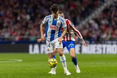 Madrid, İspanya - 21 Şubat 2026: Atletico Madrid ile RCD Espanyol arasında oynanan lig maçı. Maç sırasında RCD Espanyol oyuncuları.