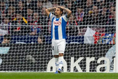 Madrid, İspanya - 21 Şubat 2026: Atletico Madrid ile RCD Espanyol arasında oynanan lig maçı. Maç sırasında RCD Espanyol oyuncuları.