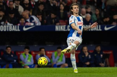Madrid, İspanya - 21 Şubat 2026: Atletico Madrid ile RCD Espanyol arasında oynanan lig maçı. Maç sırasında RCD Espanyol oyuncuları.