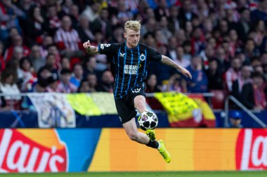 Madrid, İspanya - 24 Şubat 2026: Atltico de Madrid ile Club Brugge arasında oynanan Şampiyonlar Ligi maçı. Maç sırasında Club Brugge oyuncuları. Şampiyonlar Ligi. Nakavt Aşaması.