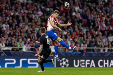 Madrid, İspanya - 24 Şubat 2026: Atltico de Madrid ile Club Brugge arasında oynanan Şampiyonlar Ligi maçı. Maç sırasında Club Brugge oyuncuları. Şampiyonlar Ligi. Nakavt Aşaması.