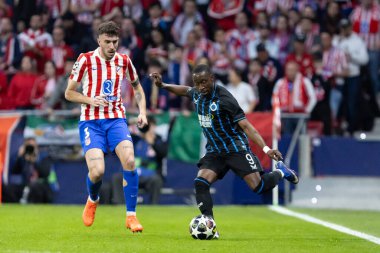 Madrid, İspanya - 24 Şubat 2026: Atltico de Madrid ile Club Brugge arasında oynanan Şampiyonlar Ligi maçı. Maç sırasında Club Brugge oyuncuları. Şampiyonlar Ligi. Nakavt Aşaması.