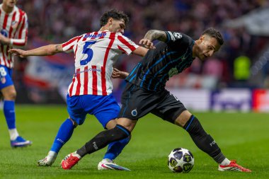 Madrid, İspanya - 24 Şubat 2026: Atltico de Madrid ile Club Brugge arasında oynanan Şampiyonlar Ligi maçı. Maç sırasında Club Brugge oyuncuları. Şampiyonlar Ligi. Nakavt Aşaması.