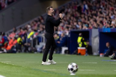 Madrid, İspanya - 24 Şubat 2026: Atltico de Madrid ile Club Brugge arasında oynanan Şampiyonlar Ligi maçı. Maç sırasında Club Brugge oyuncuları. Şampiyonlar Ligi. Nakavt Aşaması.