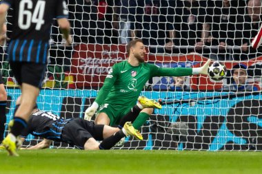 Madrid, İspanya - 24 Şubat 2026: Atltico de Madrid ile FC Bruges arasında oynanan Şampiyonlar Ligi maçı. Maç sırasında Atltico de Madrid oyuncuları. Şampiyonlar Ligi.