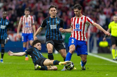 Madrid, İspanya - 24 Şubat 2026: Atltico de Madrid ile FC Bruges arasında oynanan Şampiyonlar Ligi maçı. Maç sırasında Atltico de Madrid oyuncuları. Şampiyonlar Ligi.