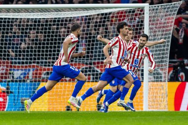 Madrid, İspanya - 24 Şubat 2026: Atltico de Madrid ile FC Bruges arasında oynanan Şampiyonlar Ligi maçı. Maç sırasında Atltico de Madrid oyuncuları. Şampiyonlar Ligi.