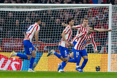 Madrid, İspanya - 24 Şubat 2026: Atltico de Madrid ile FC Bruges arasında oynanan Şampiyonlar Ligi maçı. Maç sırasında Atltico de Madrid oyuncuları. Şampiyonlar Ligi.