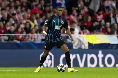 Madrid, İspanya - 24 Şubat 2026: Atltico de Madrid ile Club Brugge arasında oynanan Şampiyonlar Ligi maçı. Maç sırasında Club Brugge oyuncuları. Şampiyonlar Ligi. Nakavt Aşaması.