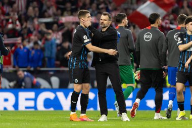 Madrid, İspanya - 24 Şubat 2026: Atltico de Madrid ile Club Brugge arasında oynanan Şampiyonlar Ligi maçı. Maç sırasında Club Brugge oyuncuları. Şampiyonlar Ligi. Nakavt Aşaması.