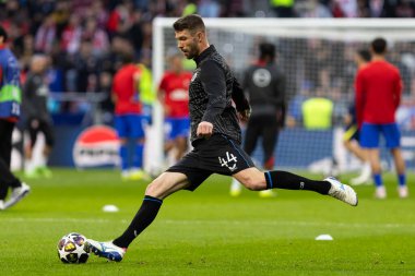 Madrid, İspanya - 24 Şubat 2026: Atltico de Madrid ile Club Brugge arasında oynanan Şampiyonlar Ligi maçı. Maç sırasında Club Brugge oyuncuları. Şampiyonlar Ligi. Nakavt Aşaması.