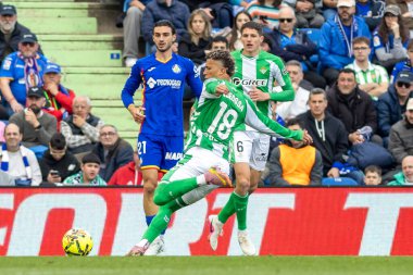 Madrid, İspanya - 8 Mart 2026: Getafe FC ile Real Betis arasında oynanan lig maçı. Profesyonel futbolcular. EA Spor Ligi. İspanya Ligi.