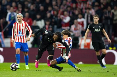 Madrid, İspanya - 10 Mart 2026: Atletico Madrid ile Tottenham Hotspur arasında oynanan Şampiyonlar Ligi maçı Metropolitano Stadyumu 'nda oynandı. Maç sırasında Tottenham oyuncuları.
