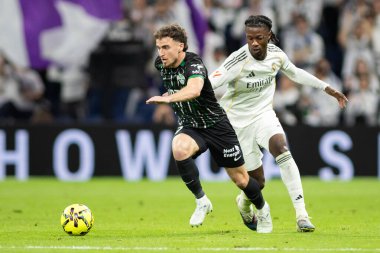 Madrid, İspanya - 14 Mart 2026: Real Madrid ile Elche arasındaki lig maçı Madrid 'deki Santiago Bernabeu Stadyumu' nda oynandı. Maç sırasında Elche oyuncuları. EA Spor Ligi.