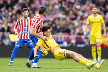 Madrid, İspanya - 14 Mart 2026: Madrid 'deki Metropolitano Stadyumu' nda Atletico Madrid ve Getafe CF arasında oynanan lig maçı. Maç sırasında Getafe oyuncuları. EA Spor Ligi.