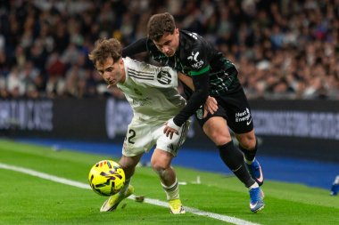 Madrid, İspanya - 14 Mart 2026: Real Madrid ile Elche arasındaki La Liga maçı Madrid 'deki Santiago Bernabu Stadyumu' nda oynandı. Maç sırasında Real Madrid oyuncuları. EA Sports La Liga.