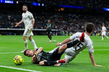 Madrid, İspanya - 14 Mart 2026: Real Madrid ile Elche arasındaki La Liga maçı Madrid 'deki Santiago Bernabu Stadyumu' nda oynandı. Maç sırasında Real Madrid oyuncuları. EA Sports La Liga.