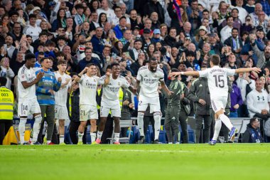 Madrid, İspanya - 14 Mart 2026: Real Madrid ile Elche arasındaki La Liga maçı Madrid 'deki Santiago Bernabu Stadyumu' nda oynandı. Maç sırasında Real Madrid oyuncuları. EA Sports La Liga.