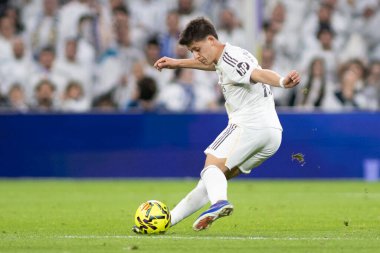 Madrid, İspanya - 14 Mart 2026: Real Madrid ile Elche arasındaki La Liga maçı Madrid 'deki Santiago Bernabu Stadyumu' nda oynandı. Maç sırasında Real Madrid oyuncuları. EA Sports La Liga.